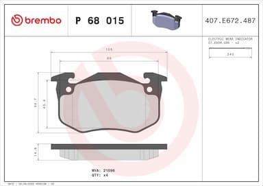 Bremžu uzliku kompl., Disku bremzes BREMBO P 68 015 1