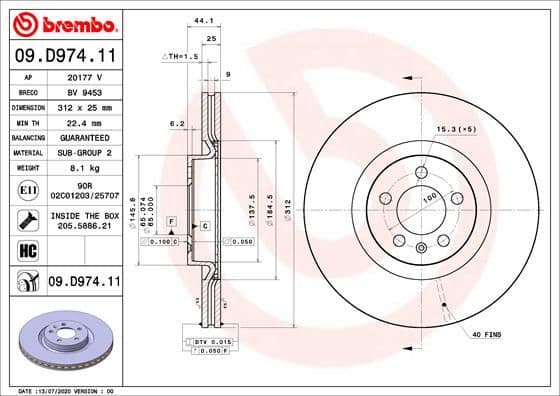 Bremžu diski BREMBO 09.D974.11 1