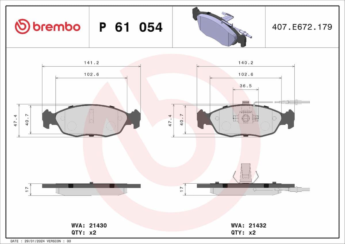 Bremžu uzliku kompl., Disku bremzes BREMBO P 61 054 1