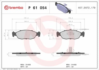 Bremžu uzliku kompl., Disku bremzes BREMBO P 61 054 1