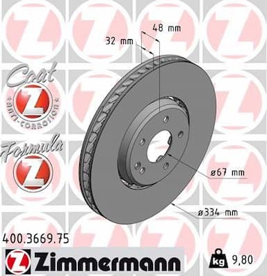 Bremžu diski ZIMMERMANN 400.3669.75 1