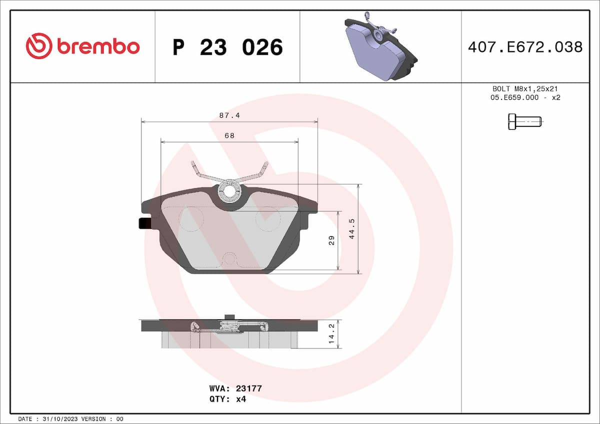 Bremžu uzliku kompl., Disku bremzes BREMBO P 23 026 1