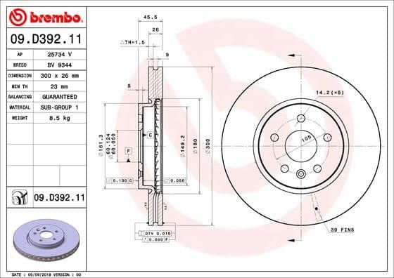 Bremžu diski BREMBO 09.D392.11 1