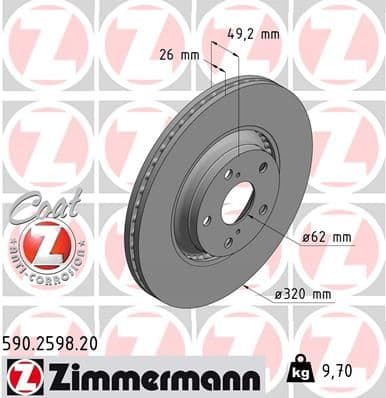 Bremžu diski ZIMMERMANN 590.2598.20 1