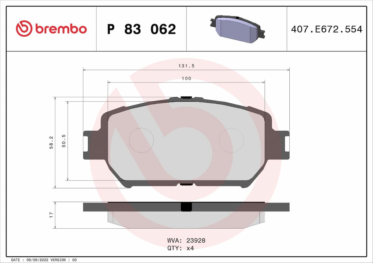 Bremžu uzliku kompl., Disku bremzes BREMBO P 83 062 1