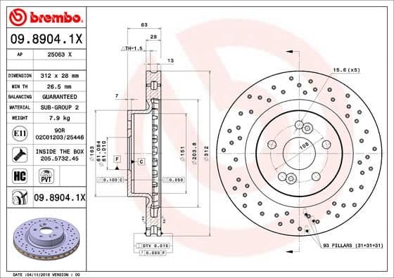 Bremžu diski BREMBO 09.8904.1X 1