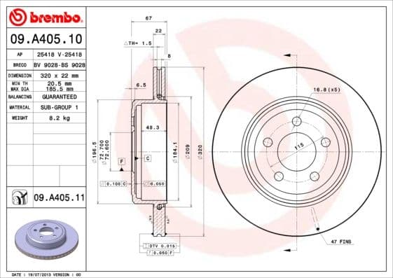 Bremžu diski BREMBO 09.A405.11 1