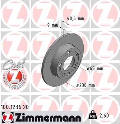 Bremžu diski ZIMMERMANN 100.1236.20 1