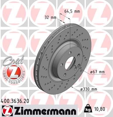 Bremžu diski ZIMMERMANN 400.3636.20 1