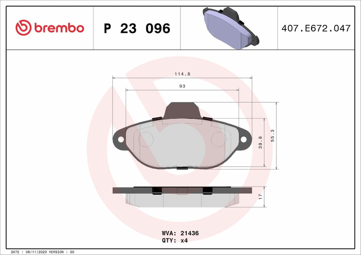 Bremžu uzliku kompl., Disku bremzes BREMBO P 23 096 1