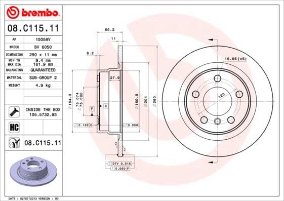 Bremžu diski BREMBO 08.C115.11 1