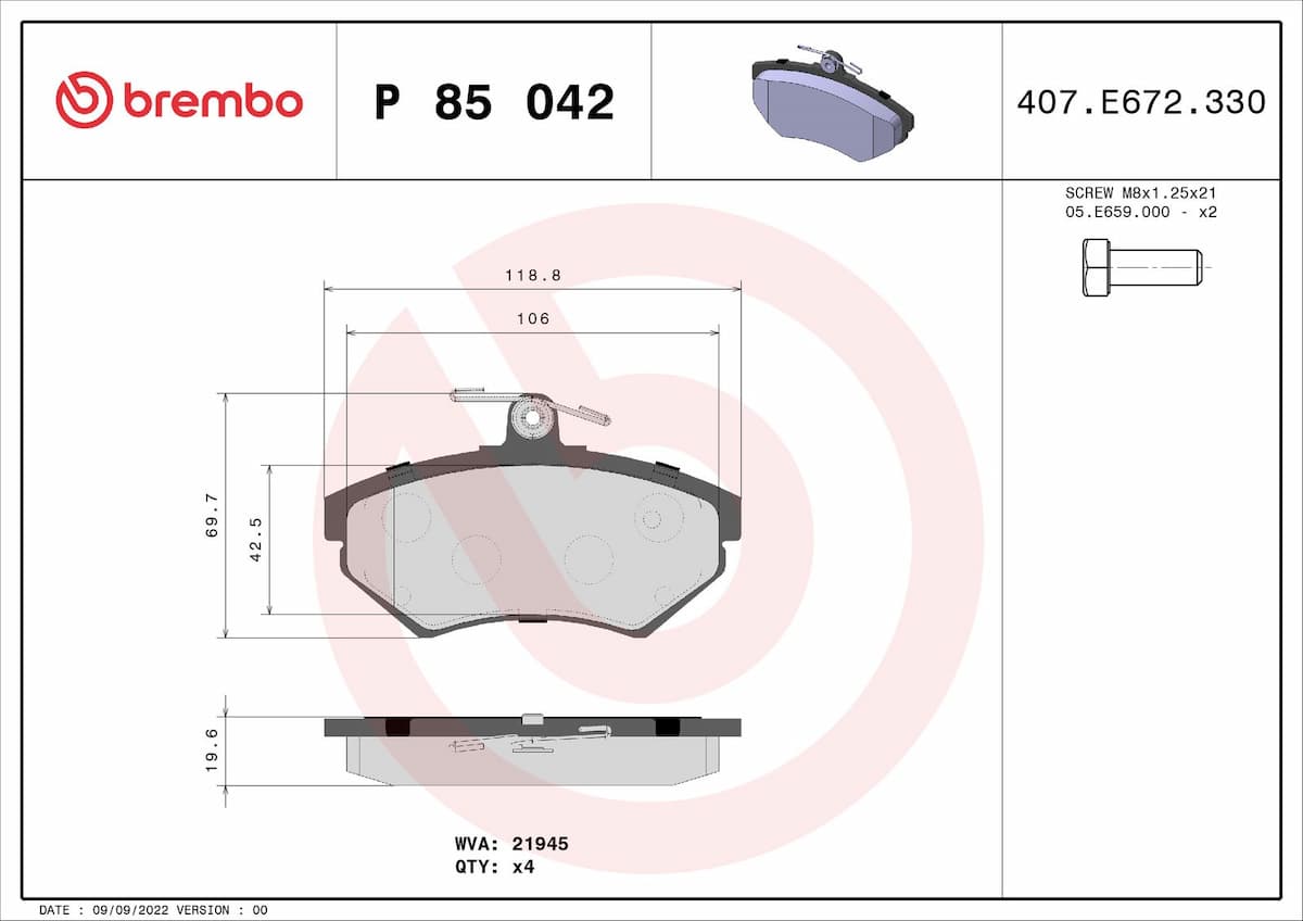 Bremžu uzliku kompl., Disku bremzes BREMBO P 85 042 1