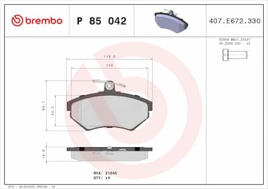 Bremžu uzliku kompl., Disku bremzes BREMBO P 85 042 1