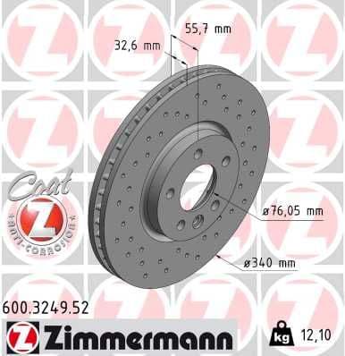 Bremžu diski ZIMMERMANN 600.3249.52 1