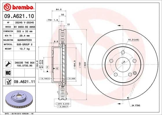 Bremžu diski BREMBO 09.A621.11 1