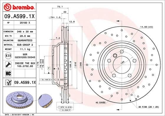 Bremžu diski BREMBO 09.A599.1X 1