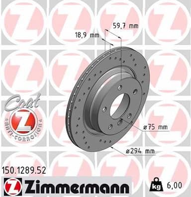 Bremžu diski ZIMMERMANN 150.1289.52 1