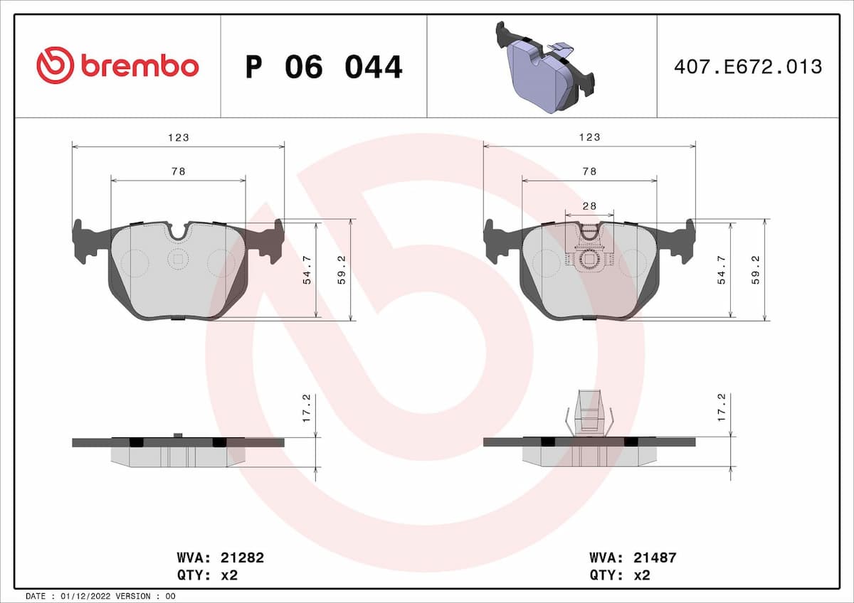 Bremžu uzliku kompl., Disku bremzes BREMBO P 06 044 1