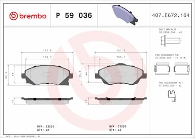 Bremžu uzliku kompl., Disku bremzes BREMBO P 59 036 1