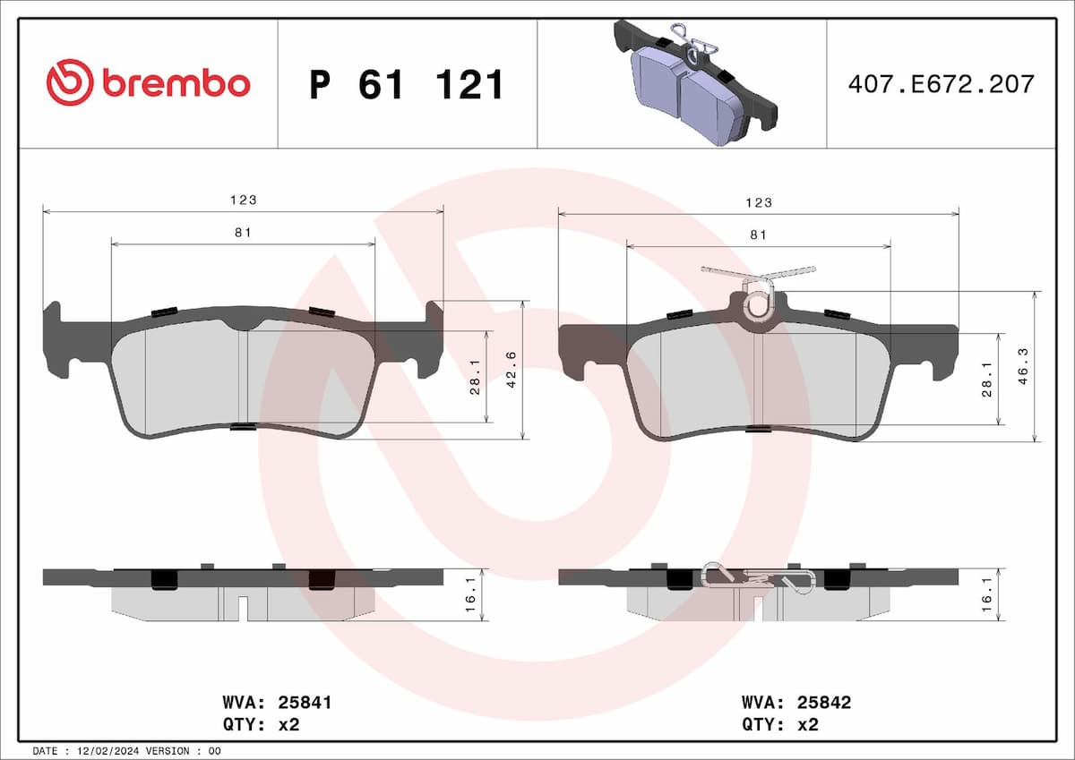 Bremžu uzliku kompl., Disku bremzes BREMBO P 61 121 1