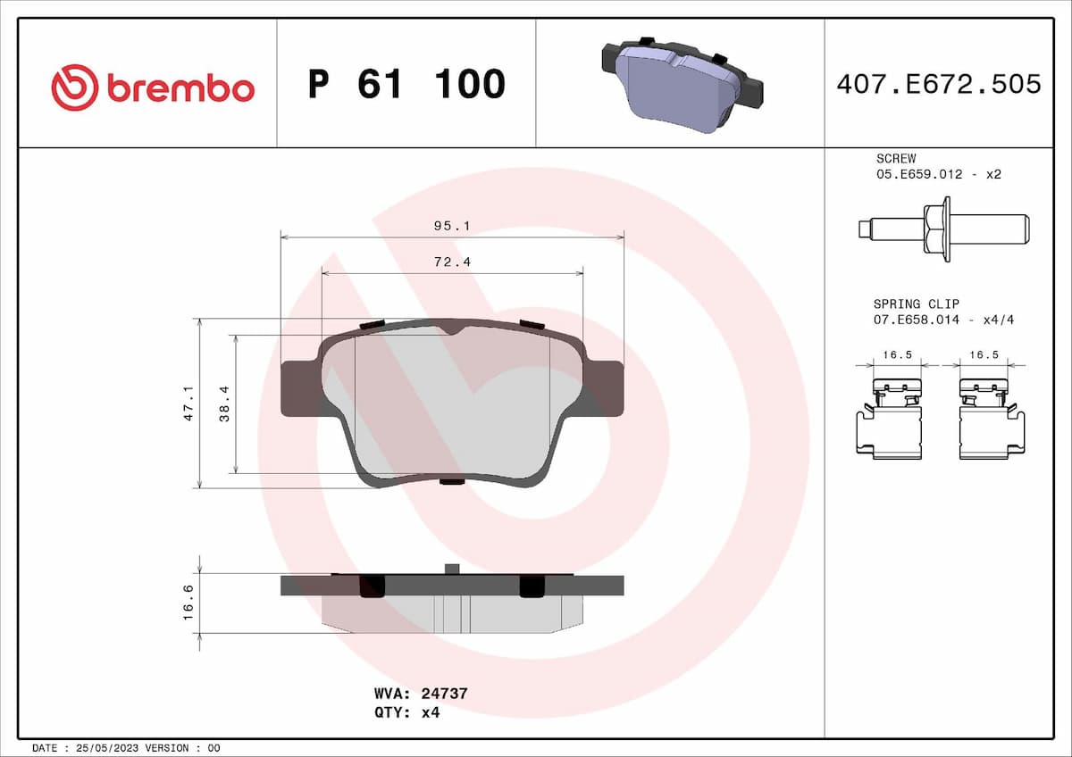 Bremžu uzliku kompl., Disku bremzes BREMBO P 61 100 1