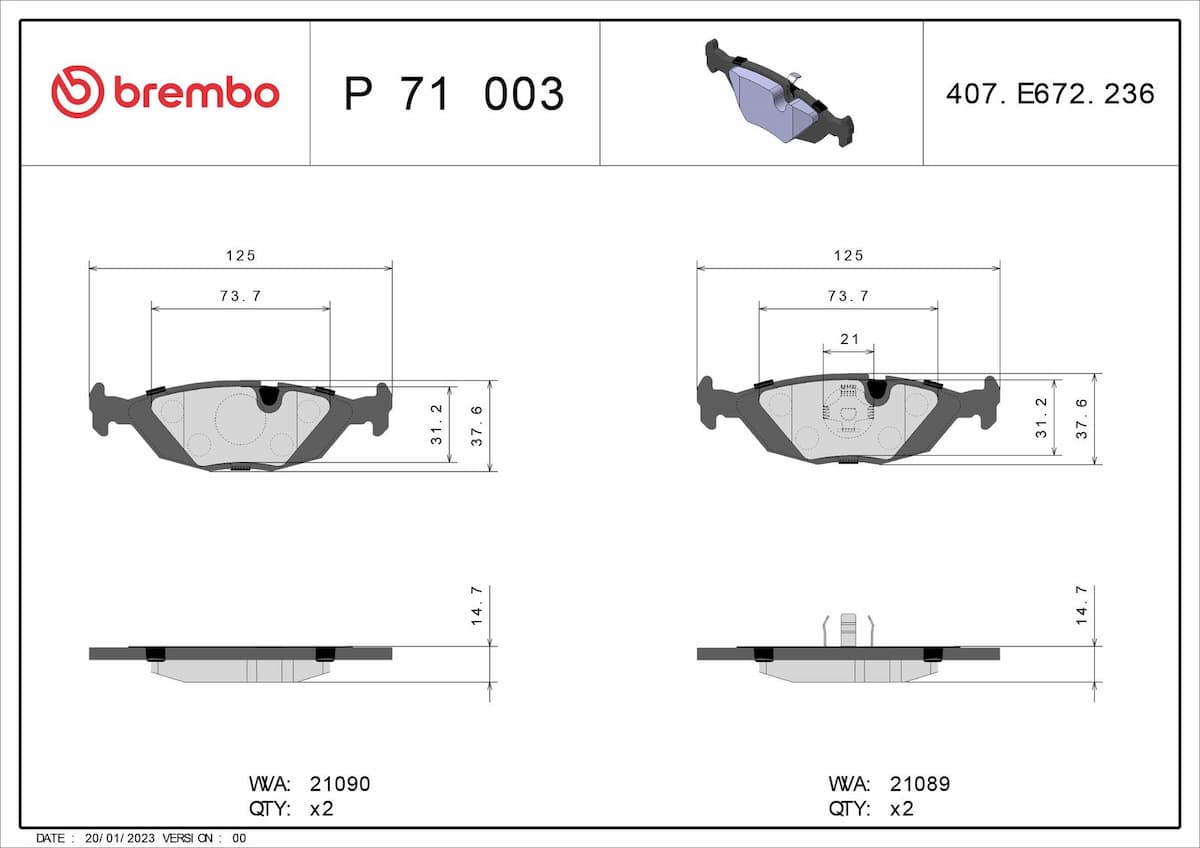 Bremžu uzliku kompl., Disku bremzes BREMBO P 71 003 1