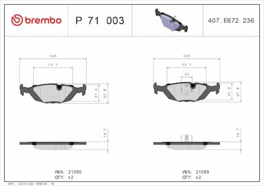 Bremžu uzliku kompl., Disku bremzes BREMBO P 71 003 1