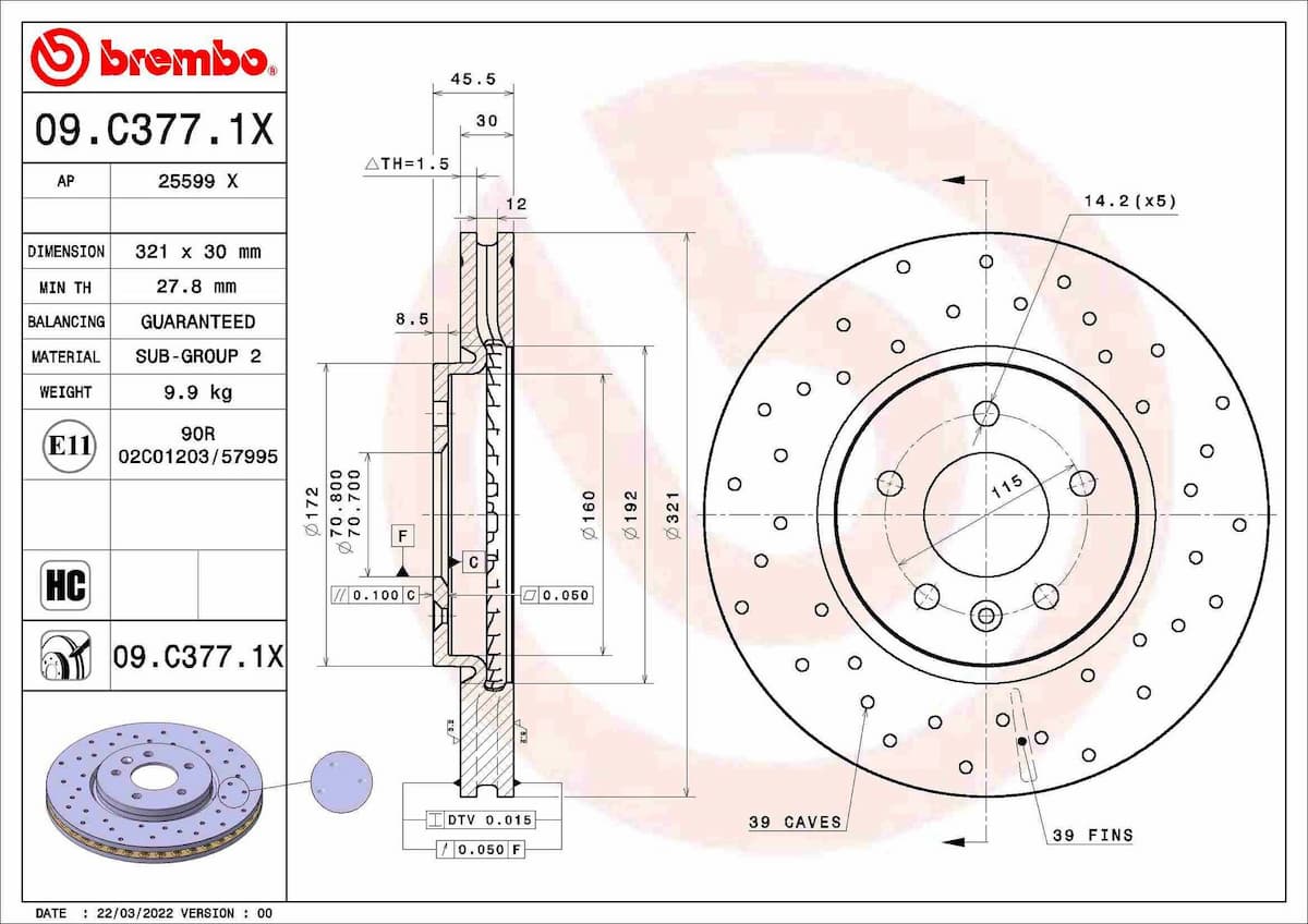 Bremžu diski BREMBO 09.C377.1X 1