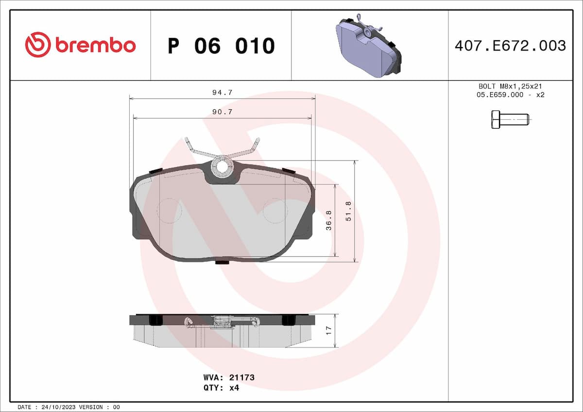 Bremžu uzliku kompl., Disku bremzes BREMBO P 06 010 1