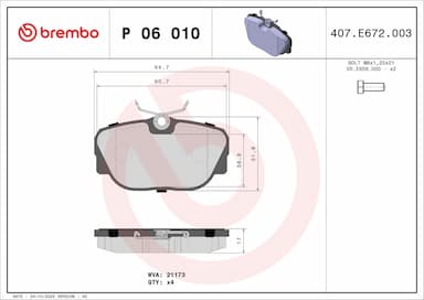 Bremžu uzliku kompl., Disku bremzes BREMBO P 06 010 1