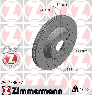 Bremžu diski ZIMMERMANN 250.1386.52 1