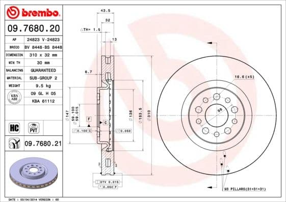 Bremžu diski BREMBO 09.7680.21 1