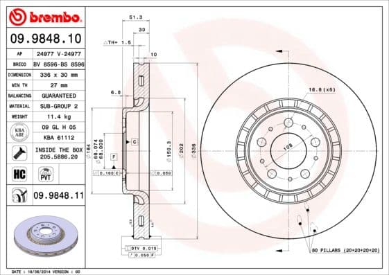 Bremžu diski BREMBO 09.9848.11 1