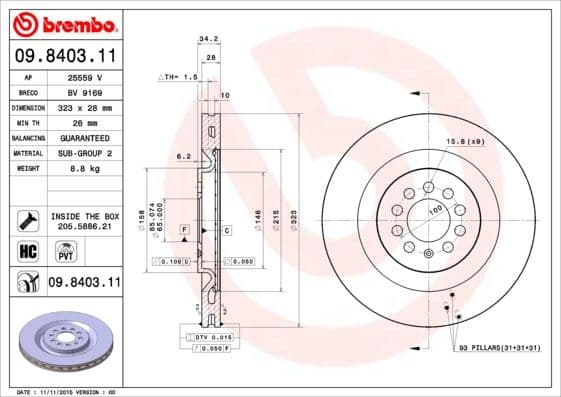 Bremžu diski BREMBO 09.8403.11 1