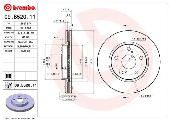 Bremžu diski BREMBO 09.B520.11 1