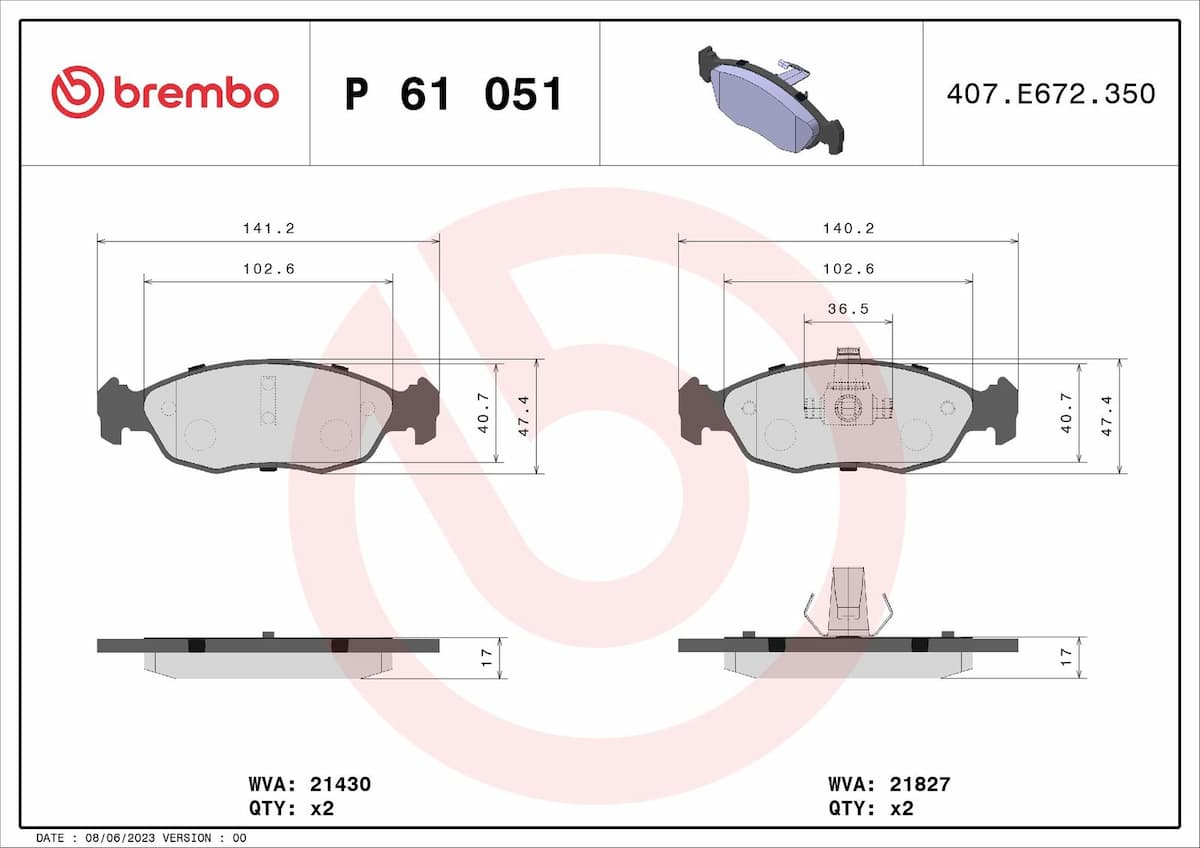 Bremžu uzliku kompl., Disku bremzes BREMBO P 61 051 1