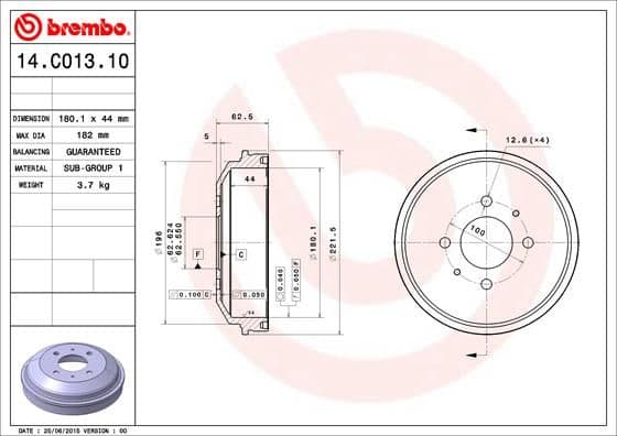 Bremžu trumulis BREMBO 14.C013.10 1