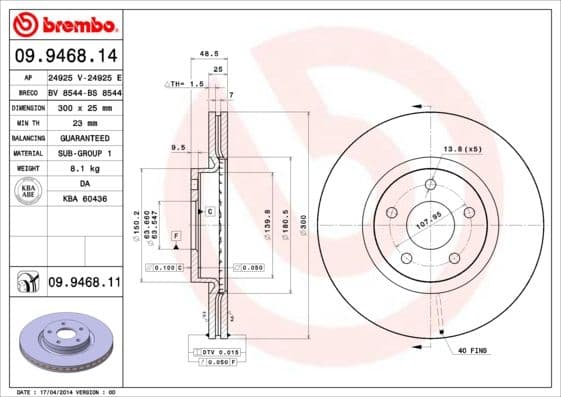 Bremžu diski BREMBO 09.9468.11 1