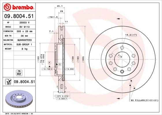 Bremžu diski BREMBO 09.8004.51 1