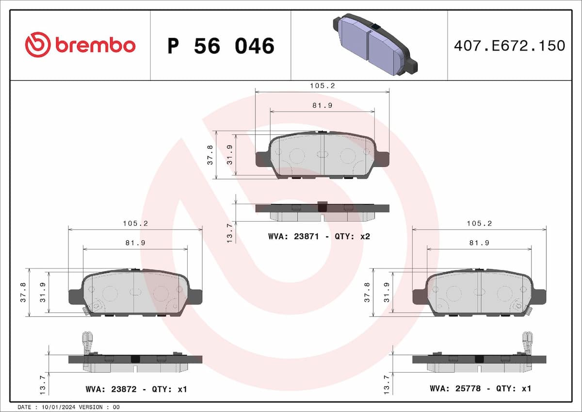 Bremžu uzliku kompl., Disku bremzes BREMBO P 56 046 1