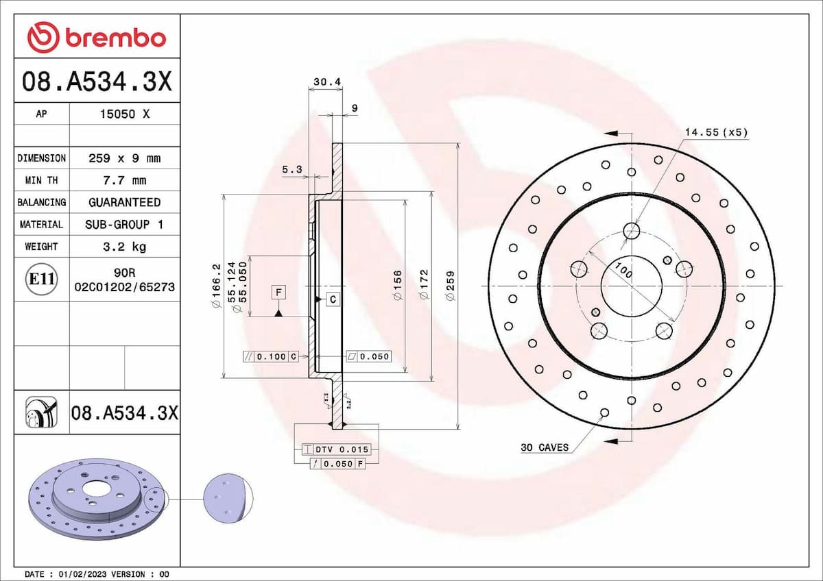 Bremžu diski BREMBO 08.A534.3X 1