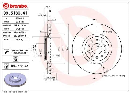 Bremžu diski BREMBO 09.5180.41 1