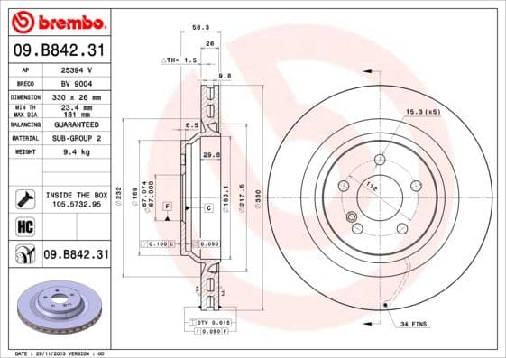 Bremžu diski BREMBO 09.B842.31 1