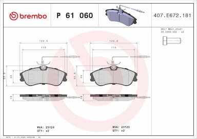 Bremžu uzliku kompl., Disku bremzes BREMBO P 61 060 1