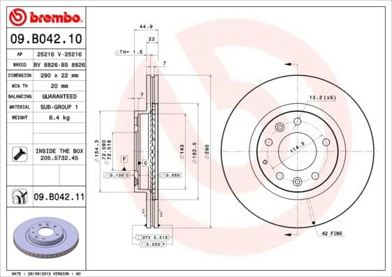 Bremžu diski BREMBO 09.B042.11 1