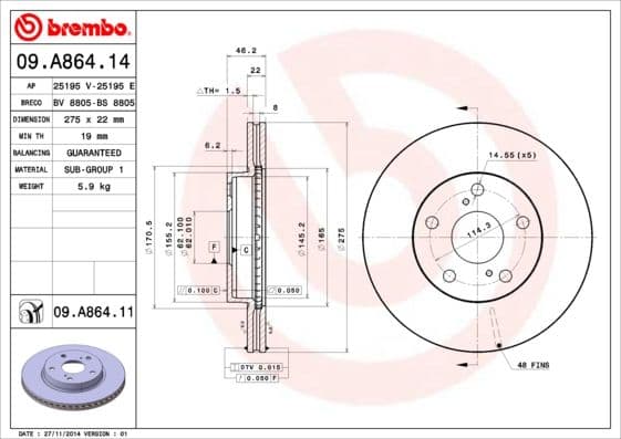 Bremžu diski BREMBO 09.A864.11 1