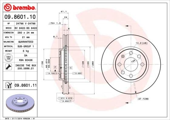 Bremžu diski BREMBO 09.8601.11 1