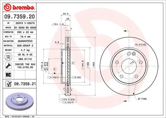 Bremžu diski BREMBO 09.7359.21 1