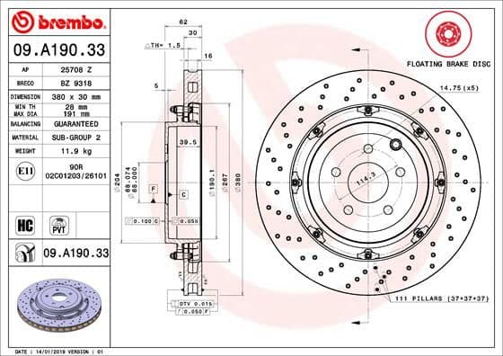 Bremžu diski BREMBO 09.A190.33 1