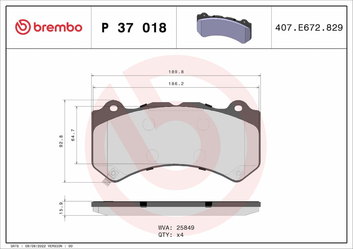 Bremžu uzliku kompl., Disku bremzes BREMBO P 37 018 1